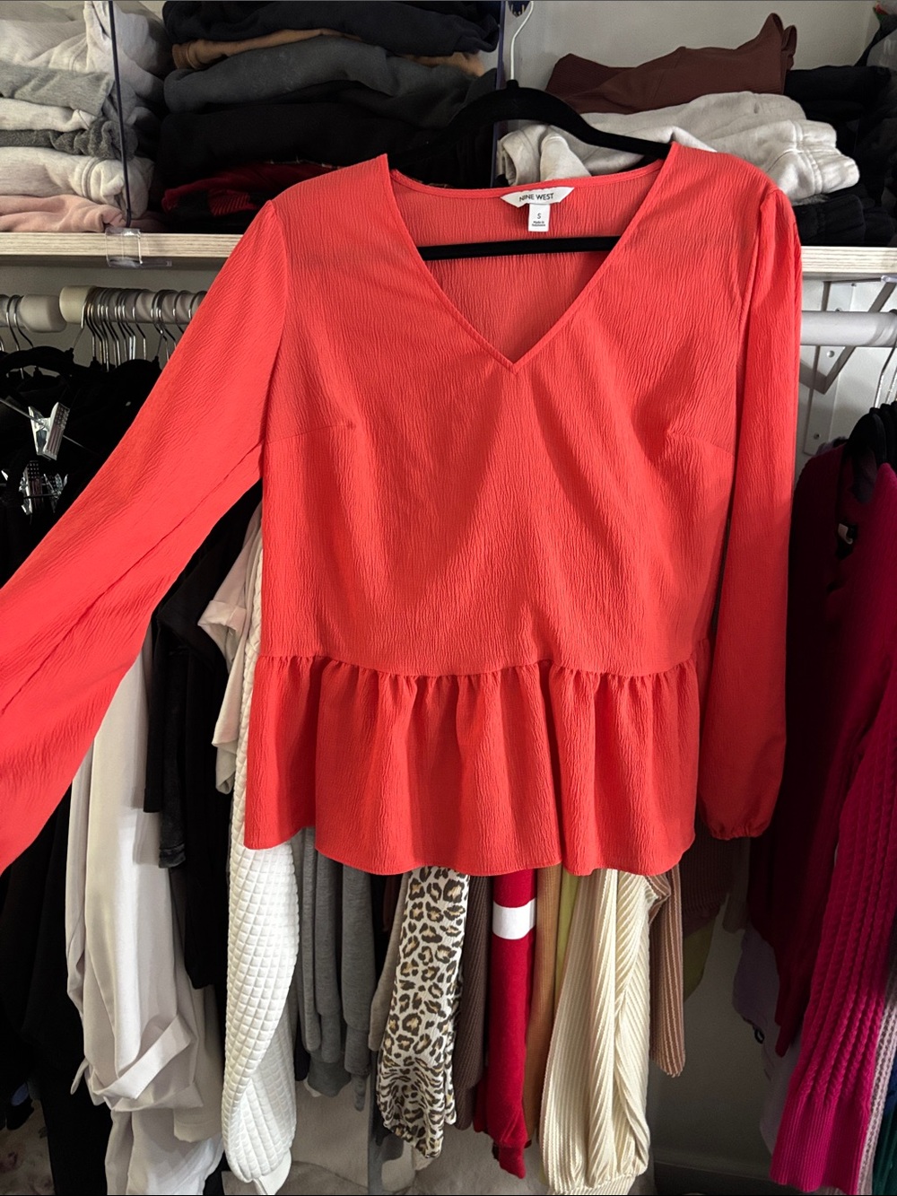 Nine West Coral V-Neck Peplum Blouse